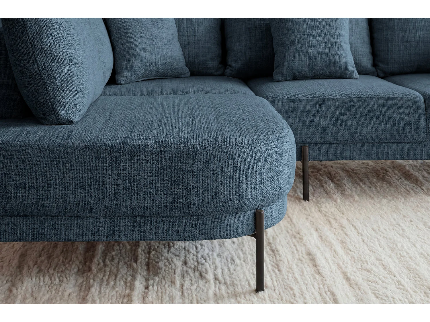 BIANCA - 4-zits hoekbank in chenille stof, rechts - Blauw