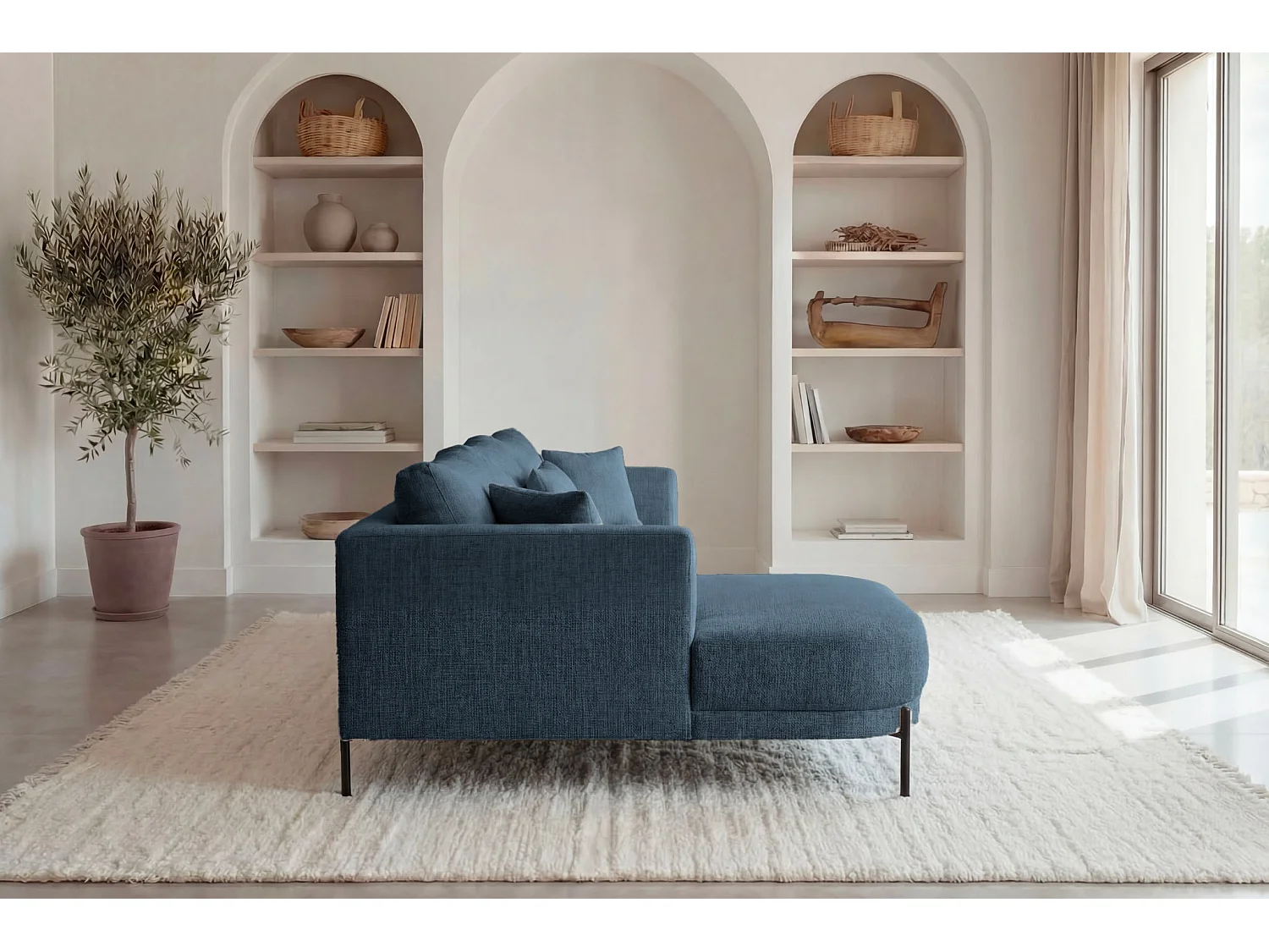 BIANCA - 4-zits hoekbank in chenille stof, rechts - Blauw