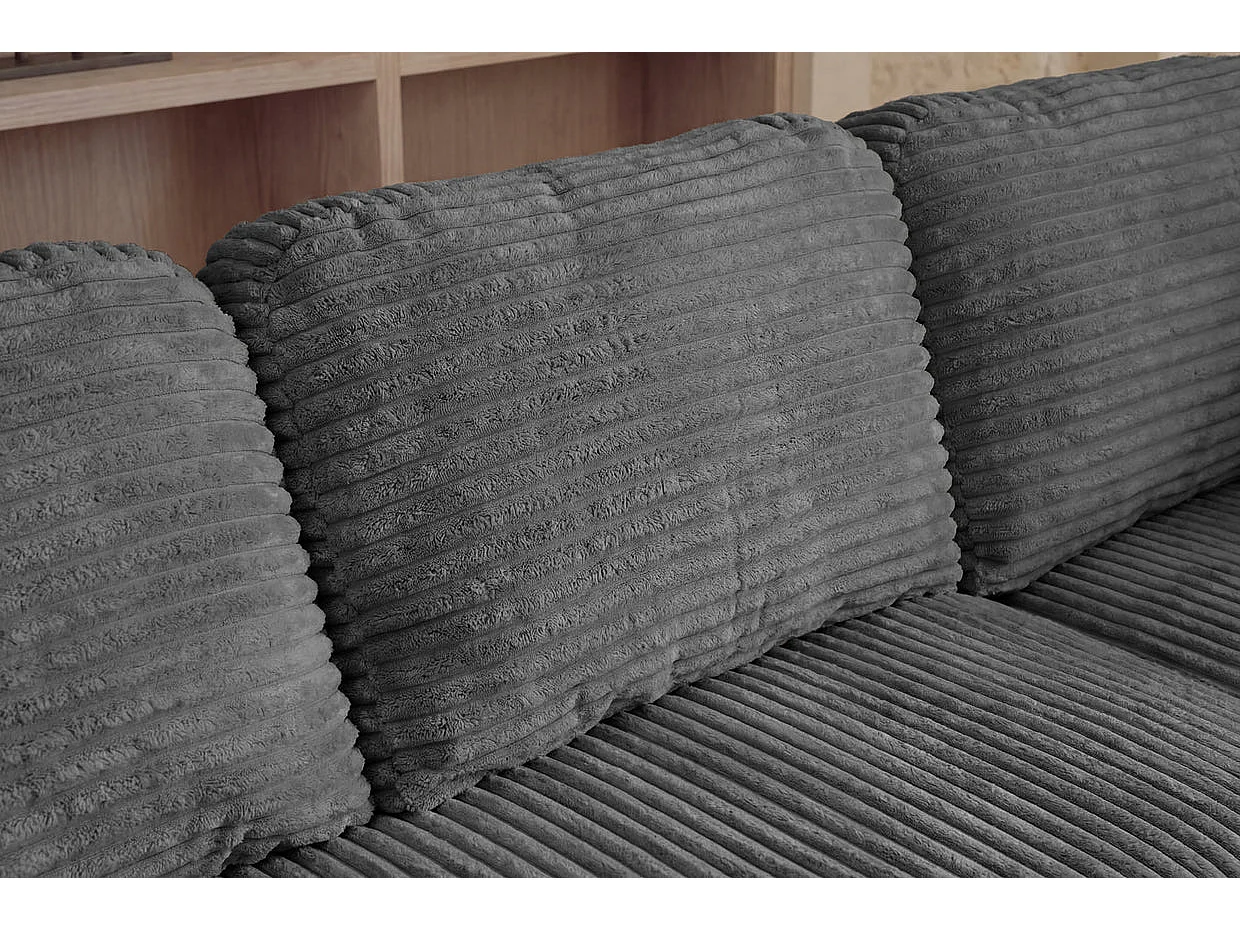 ELVIS L - Canapé d'angle gros velours côtelé 4 places Gris foncé Droit