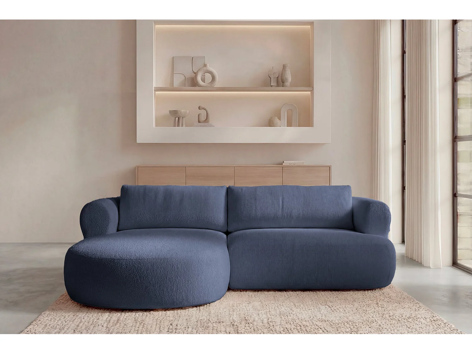 ELLY - Chenille stoffen hoekbank 4 zits - Links - Blauw