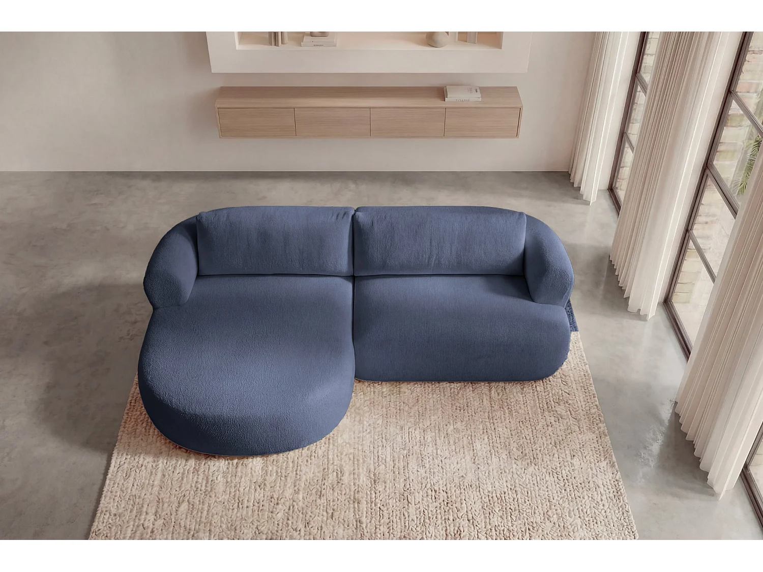 ELLY - Chenille stoffen hoekbank 4 zits - Links - Blauw