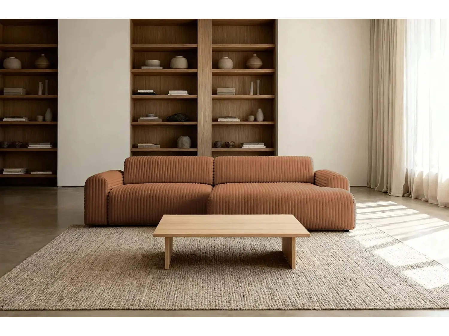 MILA - 3-zits corduroy hoekbank - Recht - Terracotta