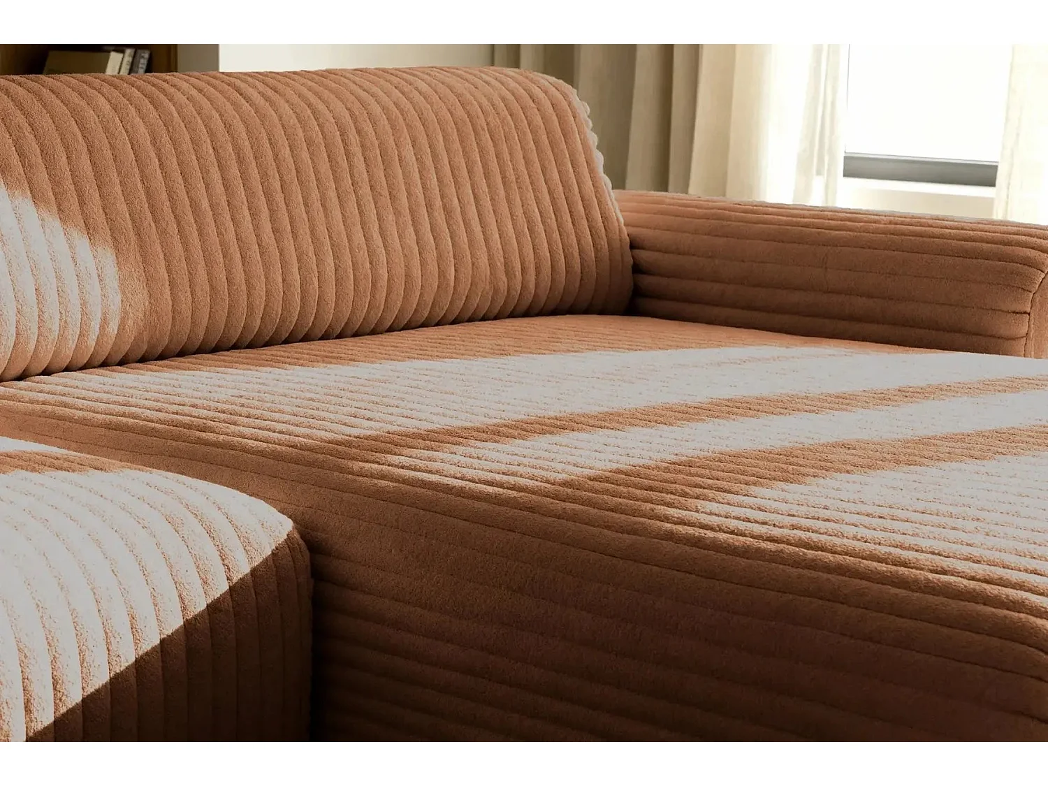 MILA - 3-zits corduroy hoekbank - Recht - Terracotta