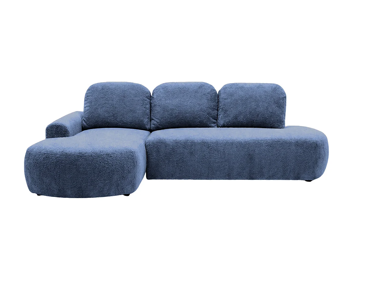 COLIN - Canapé d'angle tissu texturé 3 places Bleu Gauche
