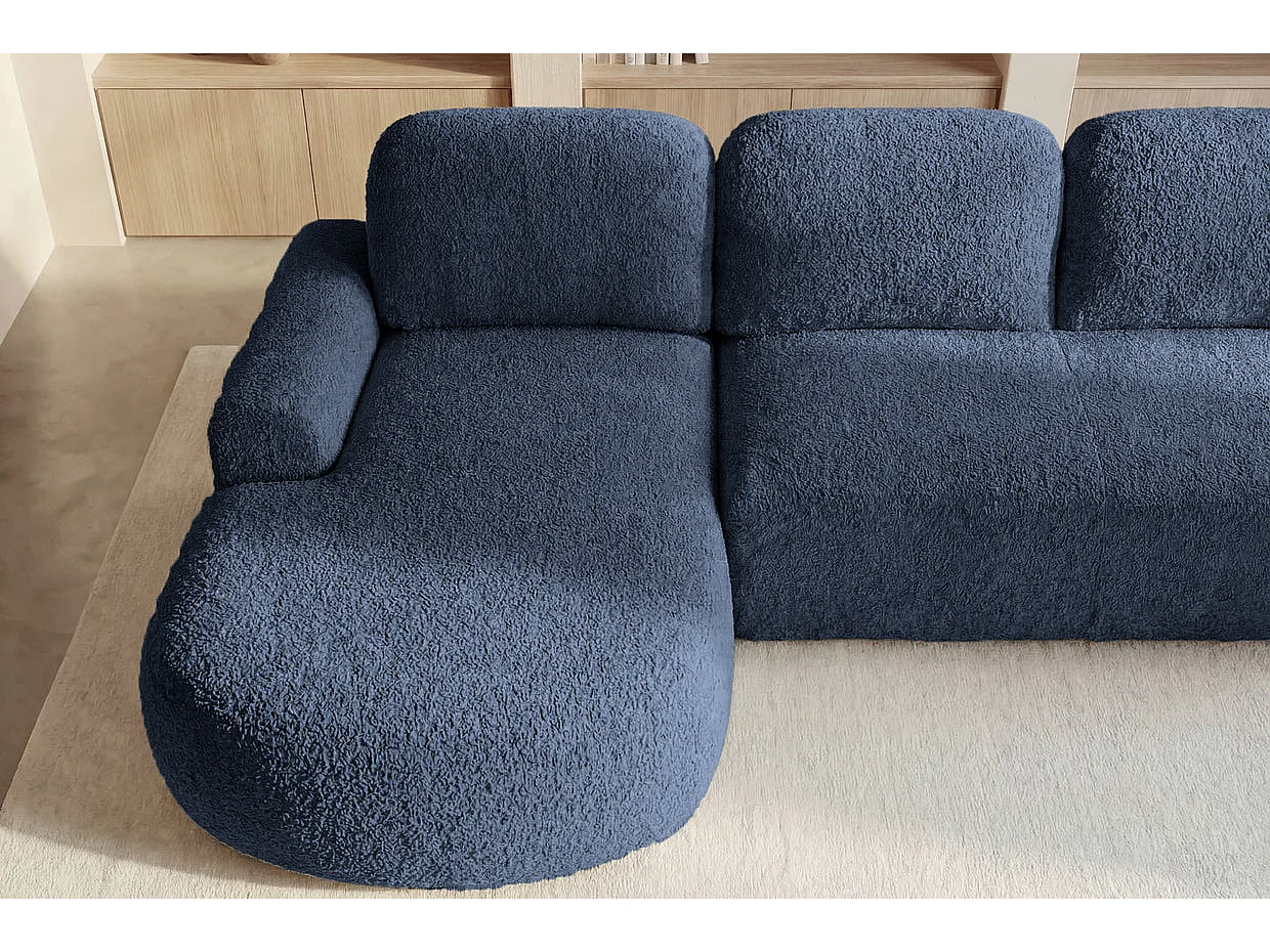 COLIN - Canapé d'angle tissu texturé 3 places Bleu Gauche