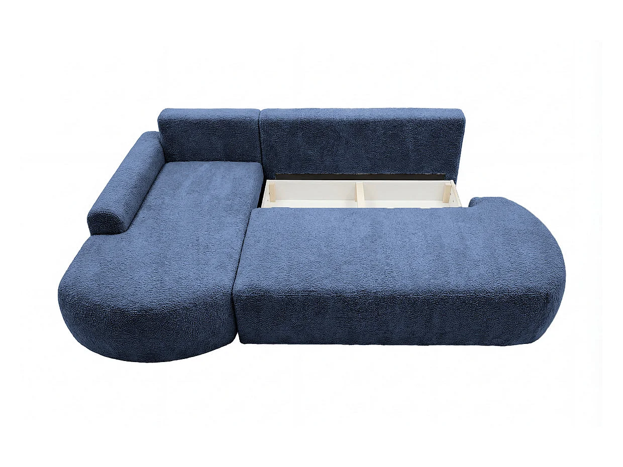 COLIN - Canapé d'angle tissu texturé 3 places Bleu Gauche