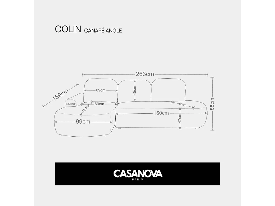 COLIN - Canapé d'angle tissu texturé 3 places Bleu Gauche