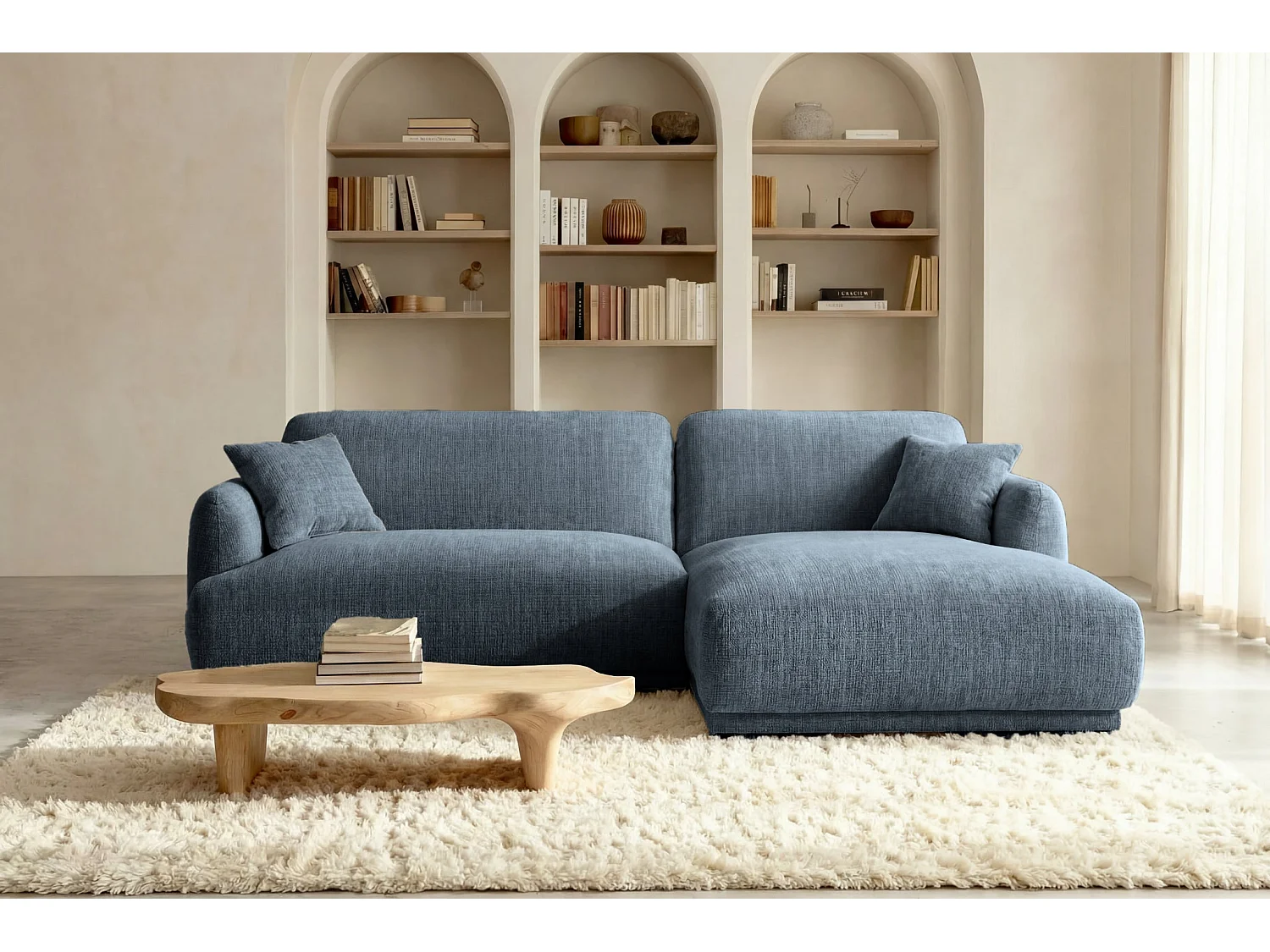 ROSALIE - 3-zits hoekbank in chenille stof - Blauw