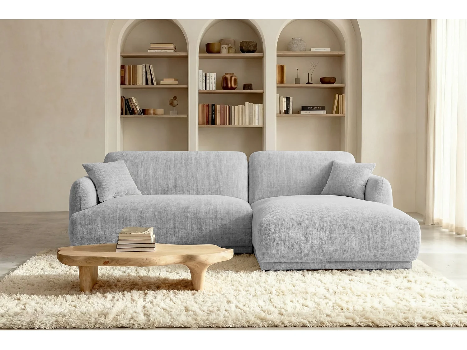 ROSALIE - Canapé d'angle tissu chenille 3 places Gris clair Gauche