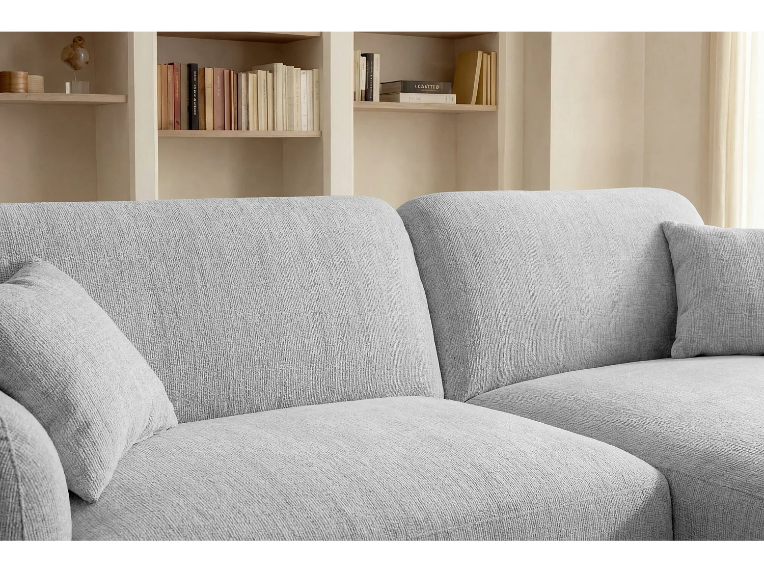 ROSALIE - Canapé d'angle tissu chenille 3 places Gris clair Gauche