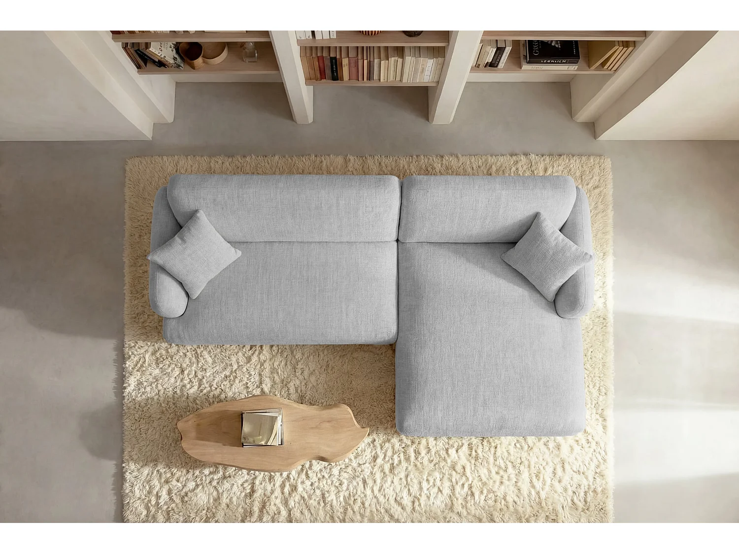 ROSALIE - Canapé d'angle tissu chenille 3 places Gris clair Gauche