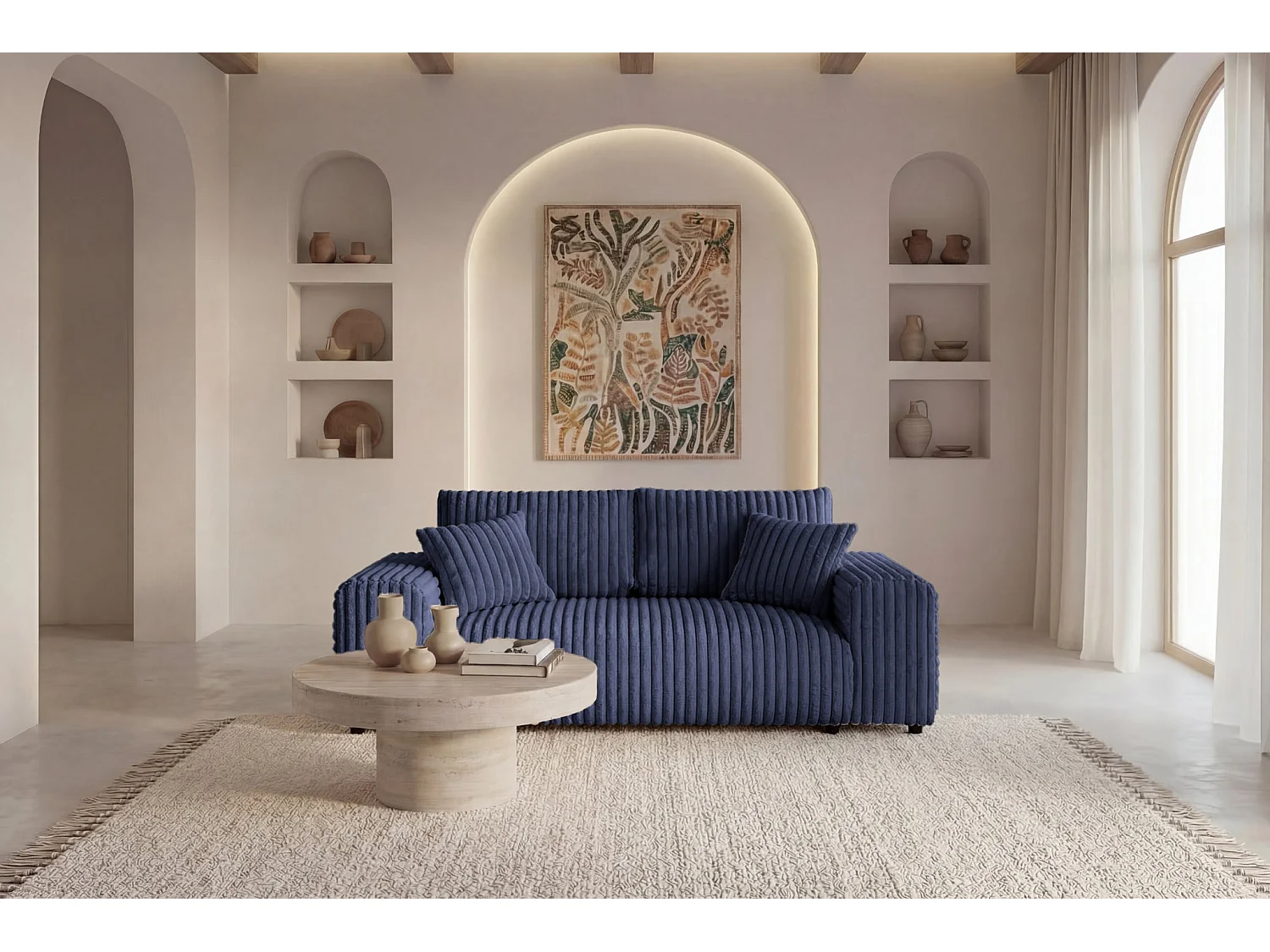 CAISA - 2-zits grote corduroy bank - Blauw