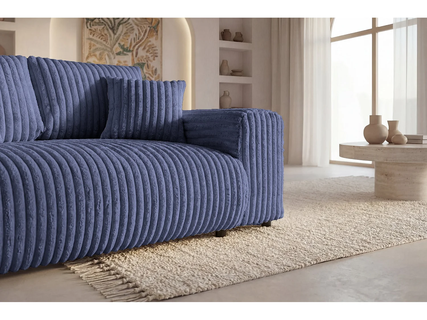 CAISA - 2-zits grote corduroy bank - Blauw