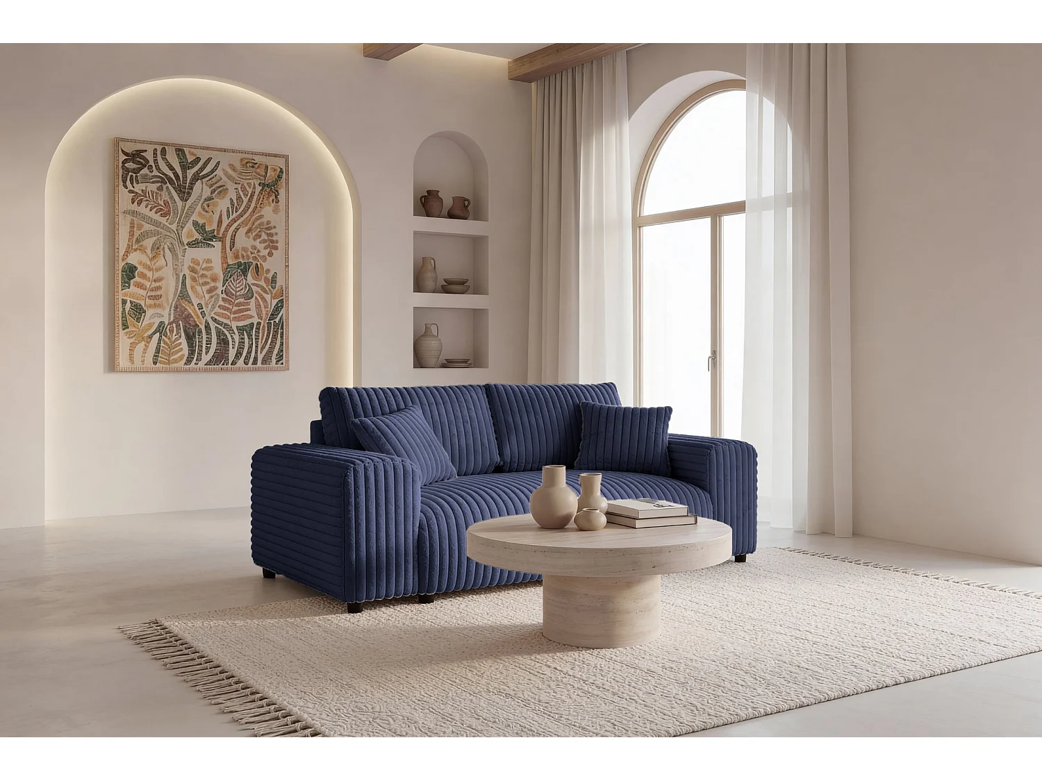 CAISA - 2-zits grote corduroy bank - Blauw