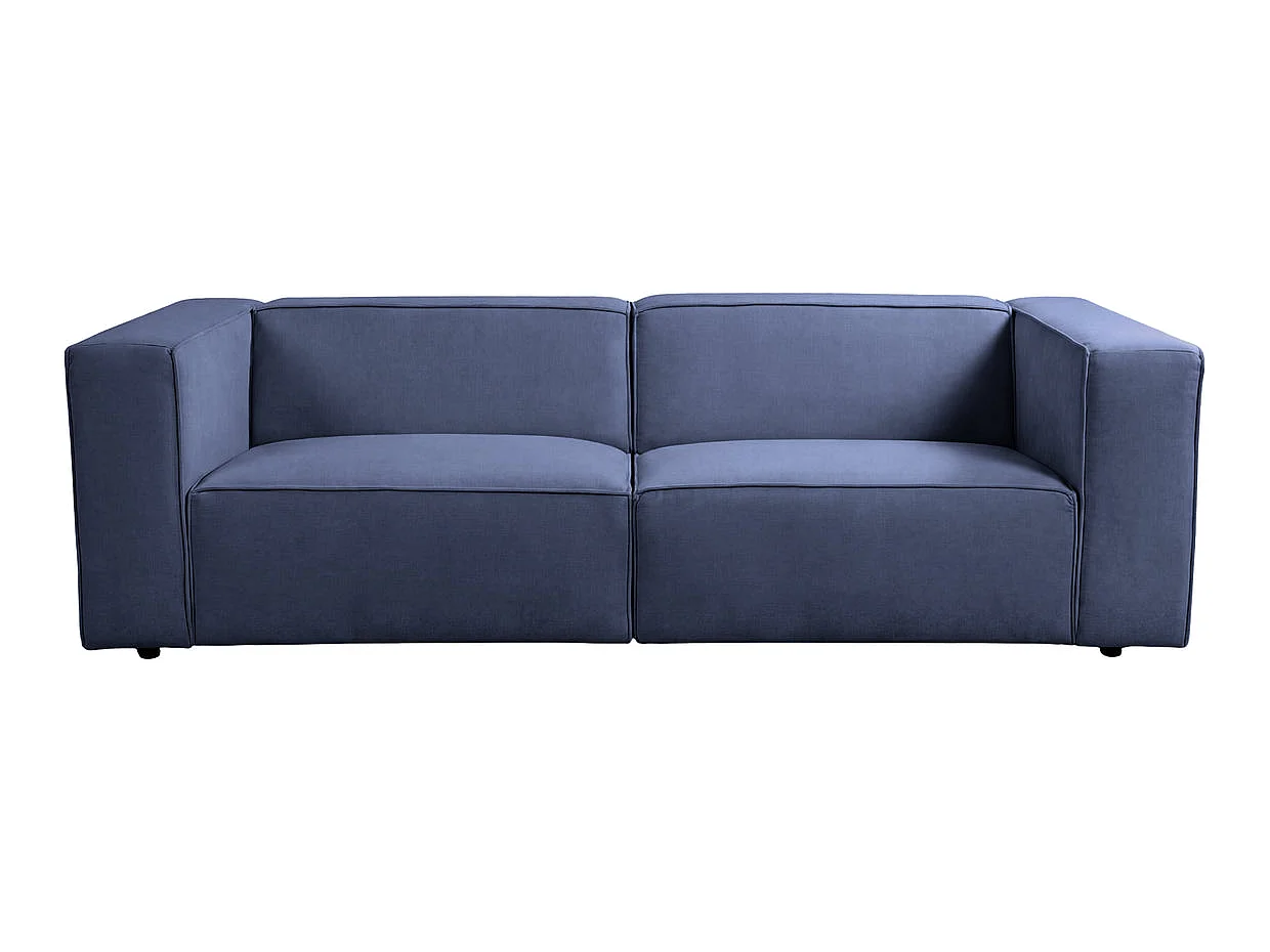 BASIL - Canapé droit tissu lisse 3 places Bleu