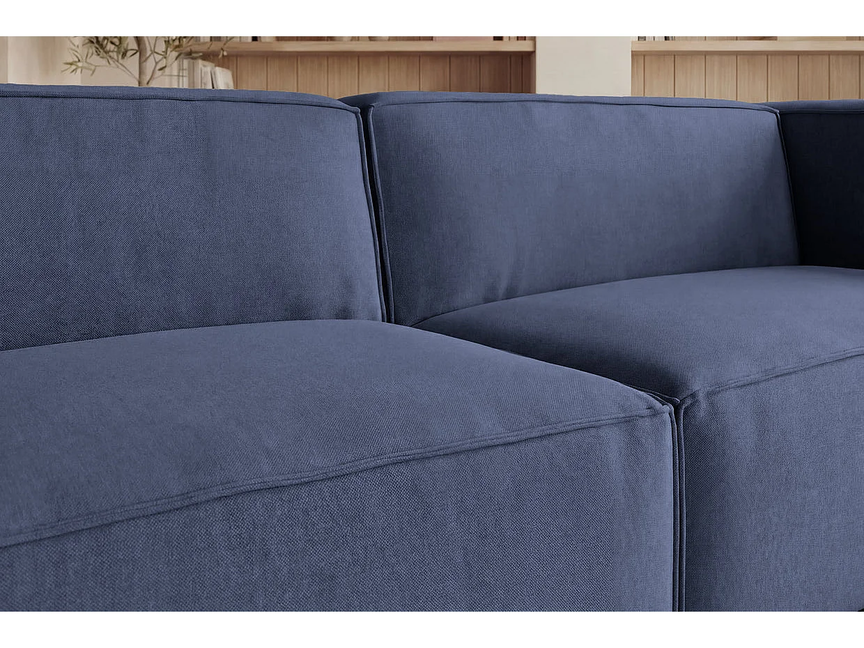 BASIL - Canapé droit tissu lisse 3 places Bleu
