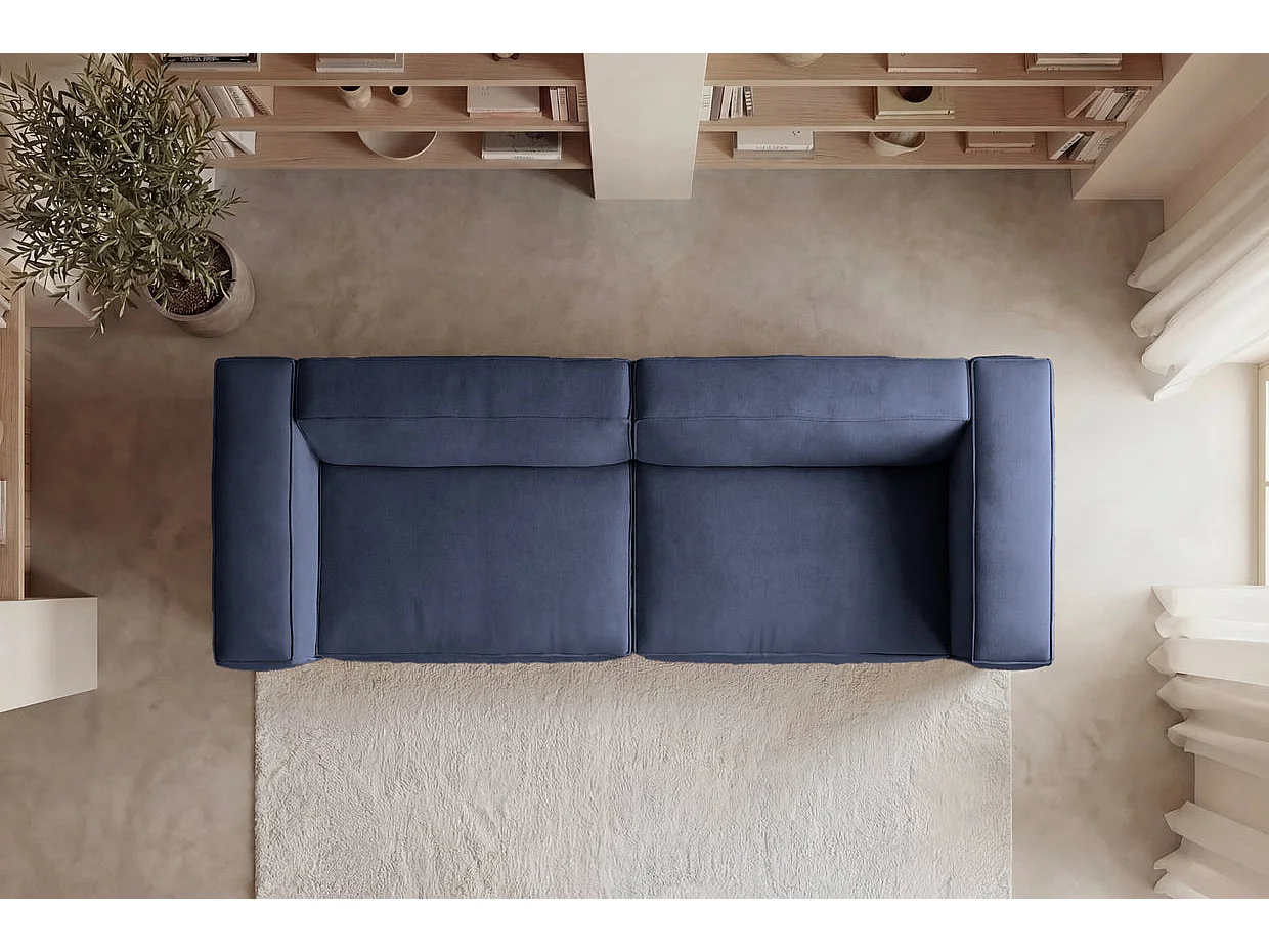 BASIL - Canapé droit tissu lisse 3 places Bleu