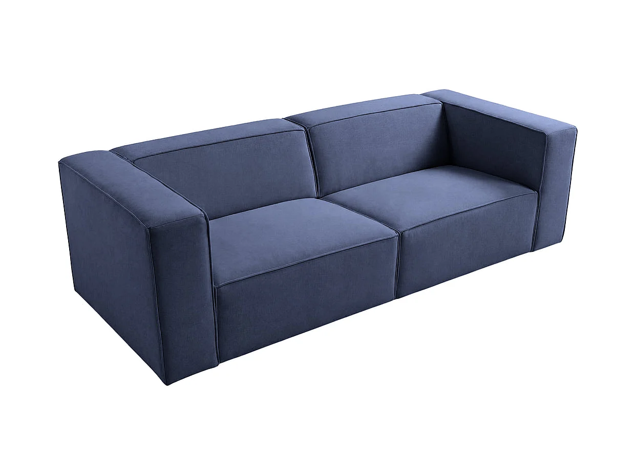 BASIL - Canapé droit tissu lisse 3 places Bleu