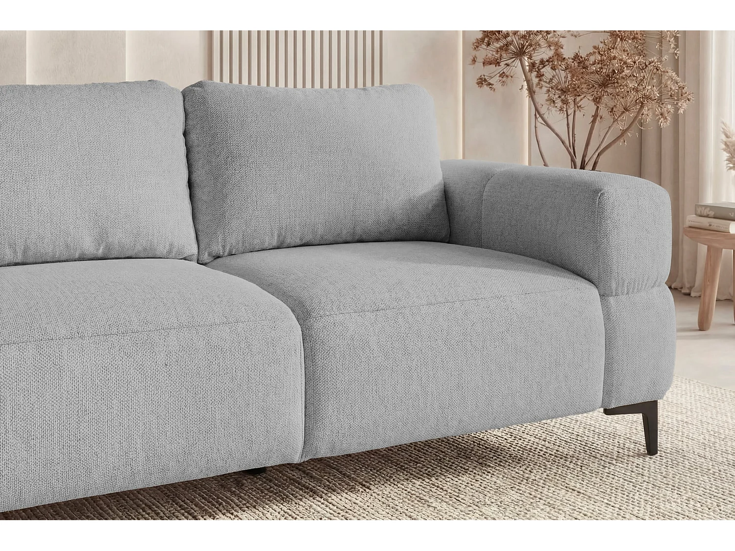 ELTON - Canapé droit tissu lisse 2 places Gris clair