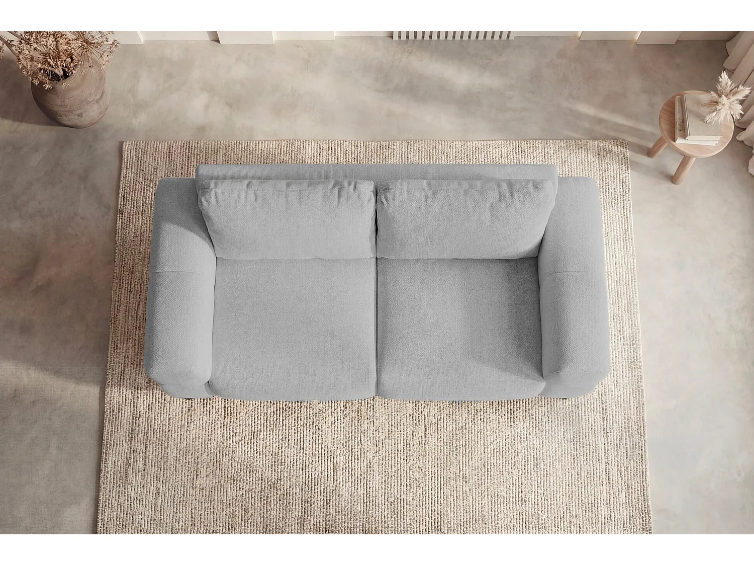ELTON - Canapé droit tissu lisse 2 places Gris clair