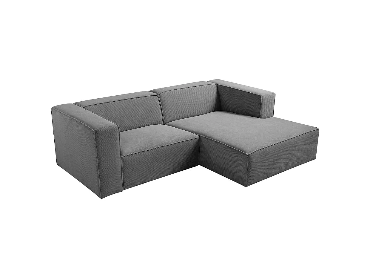 BASIL - Canapé d'angle velours côtelé 4 places Gris foncé Gauche