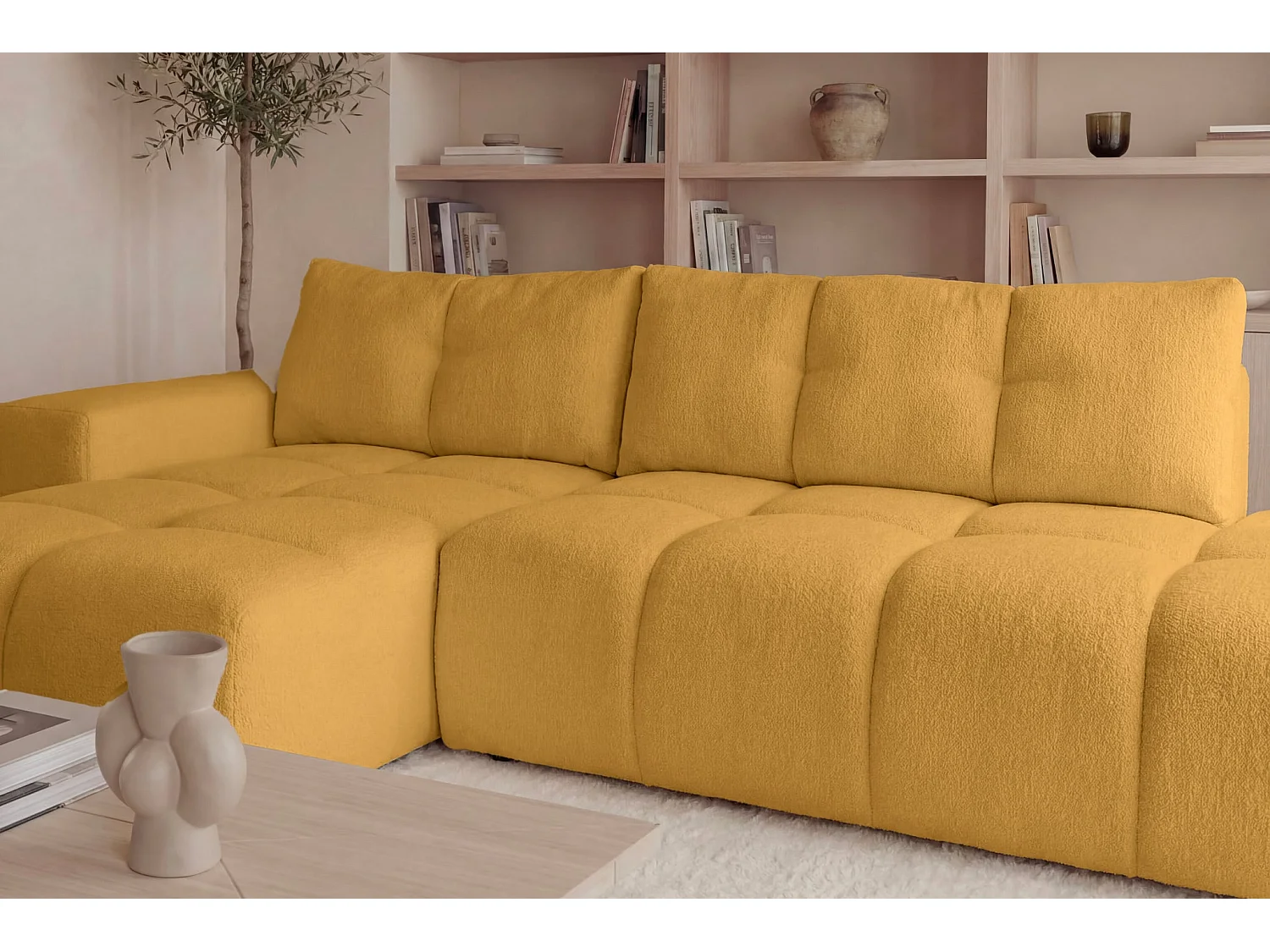 CONSTANCE - 4-zits hoekbank in chenille stof - Mustard