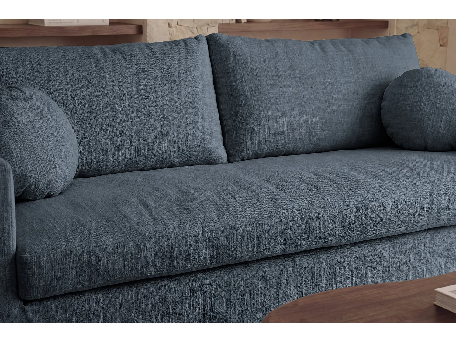 LEONIE - Canapé droit tissu chenille déhoussable 3 places Bleu