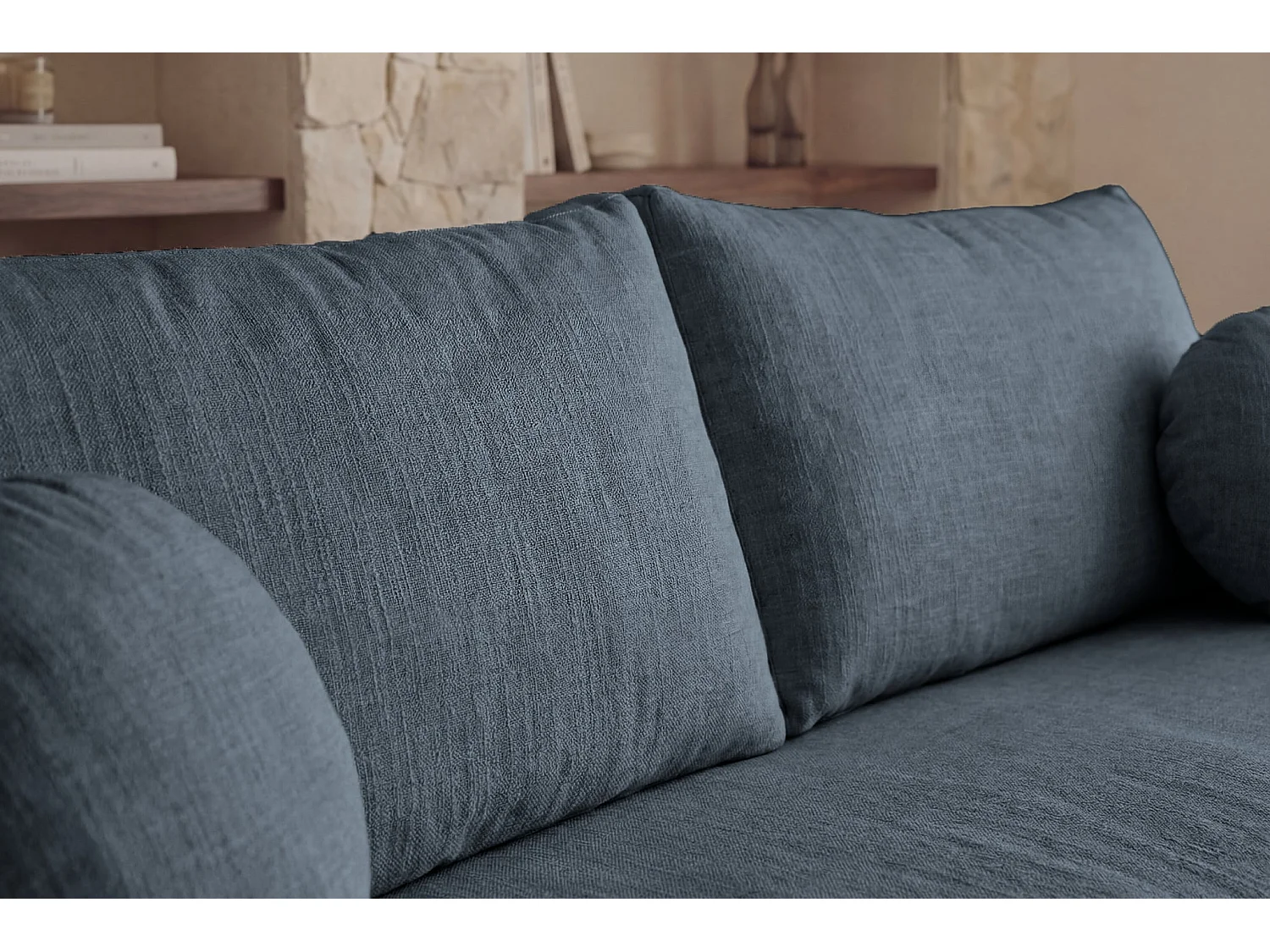 LEONIE - Canapé droit tissu chenille déhoussable 3 places Bleu