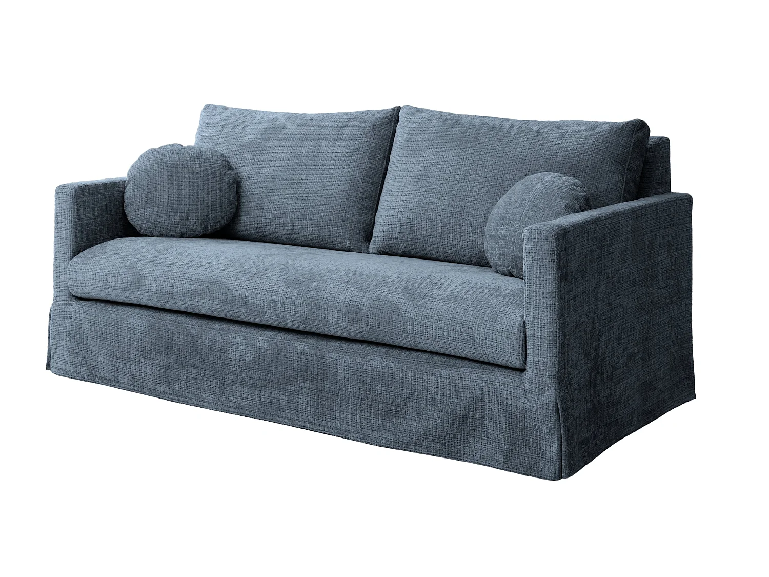 LEONIE - Canapé droit tissu chenille déhoussable 3 places Bleu