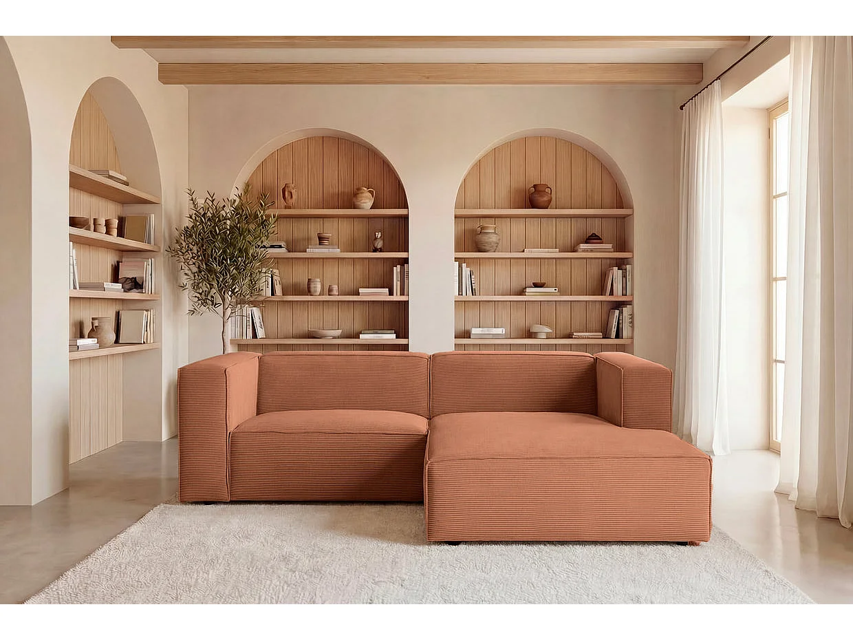 BASIL - 4 zits corduroy hoekbank links - Terracotta