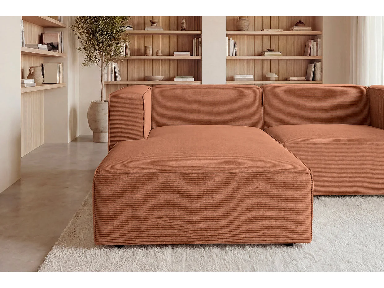 BASIL - 4 zits corduroy hoekbank links - Terracotta
