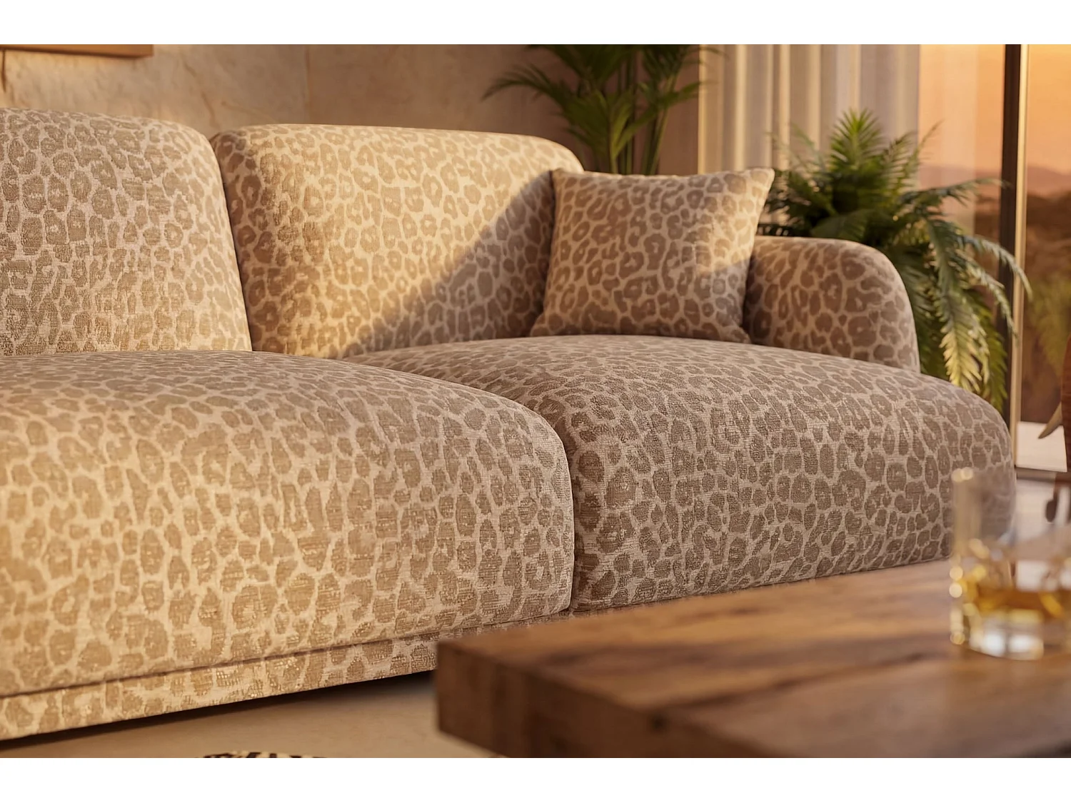 ROSALIE - Dierenprint stoffen 2-zits rechte bank - Beige