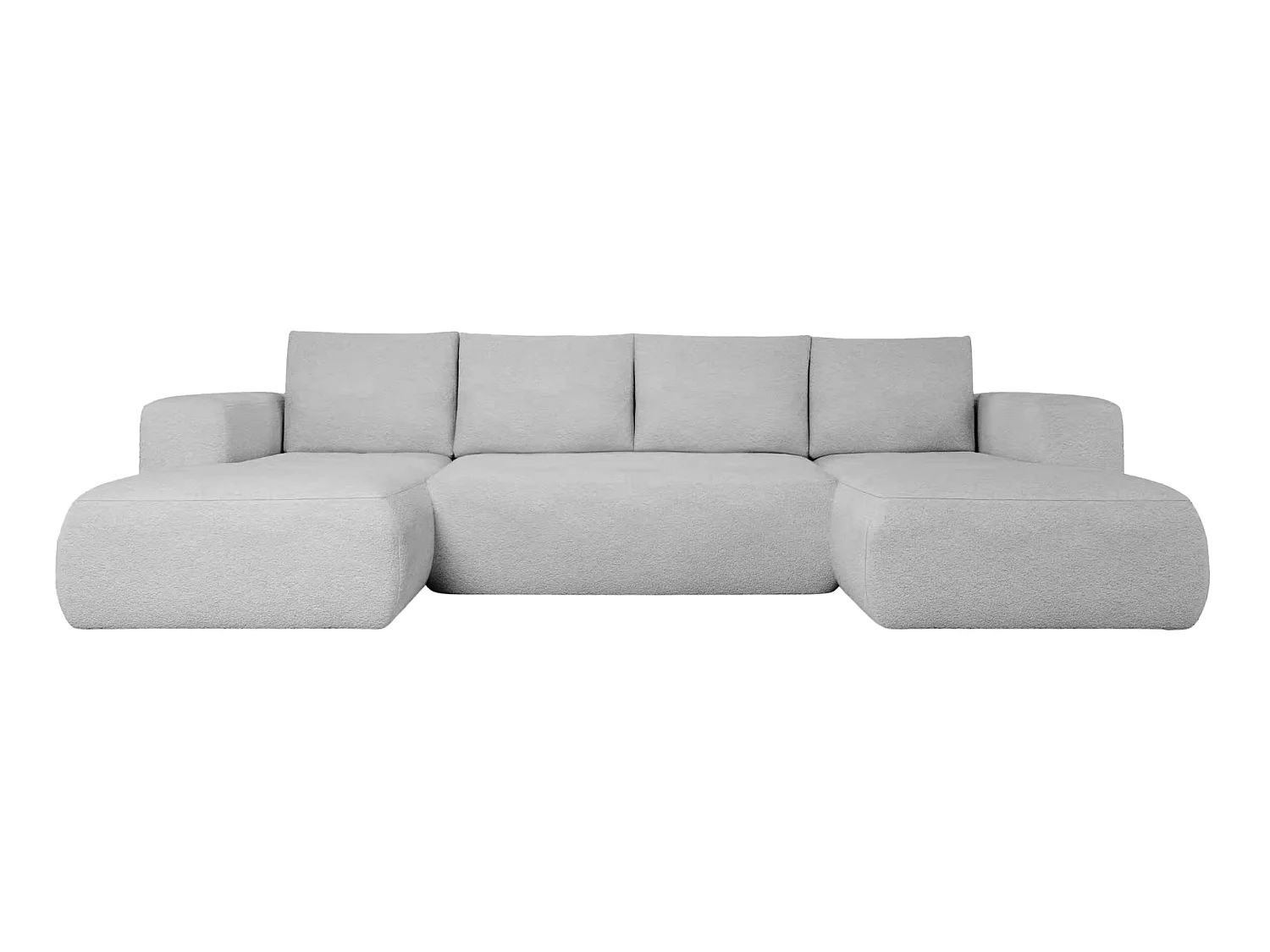 ARIEL - Canapé panoramique tissu bouclette 5 places Gris clair