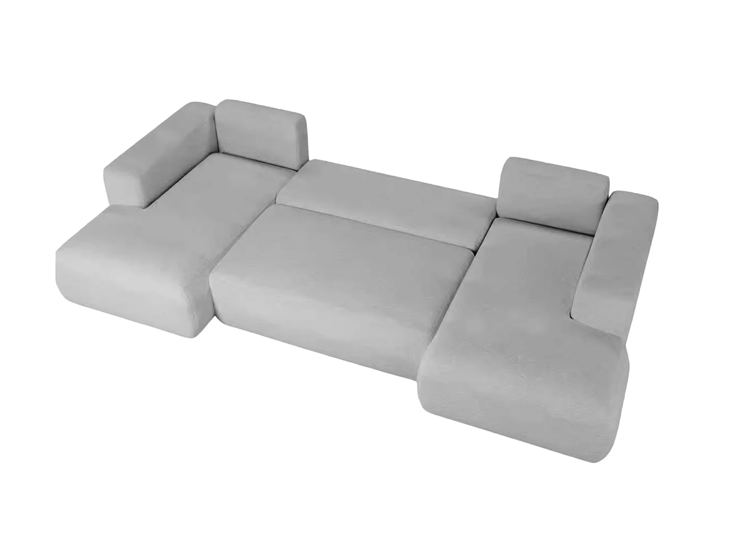 ARIEL - Canapé panoramique tissu bouclette 5 places Gris clair