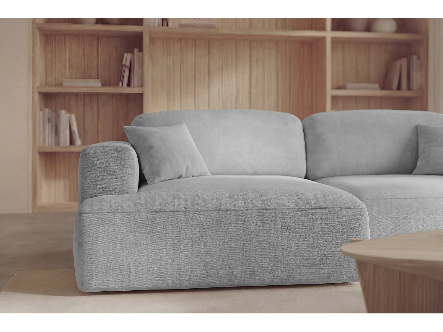 CHIARA - Canapé d'angle tissu velours 4 places Gris clair Gauche