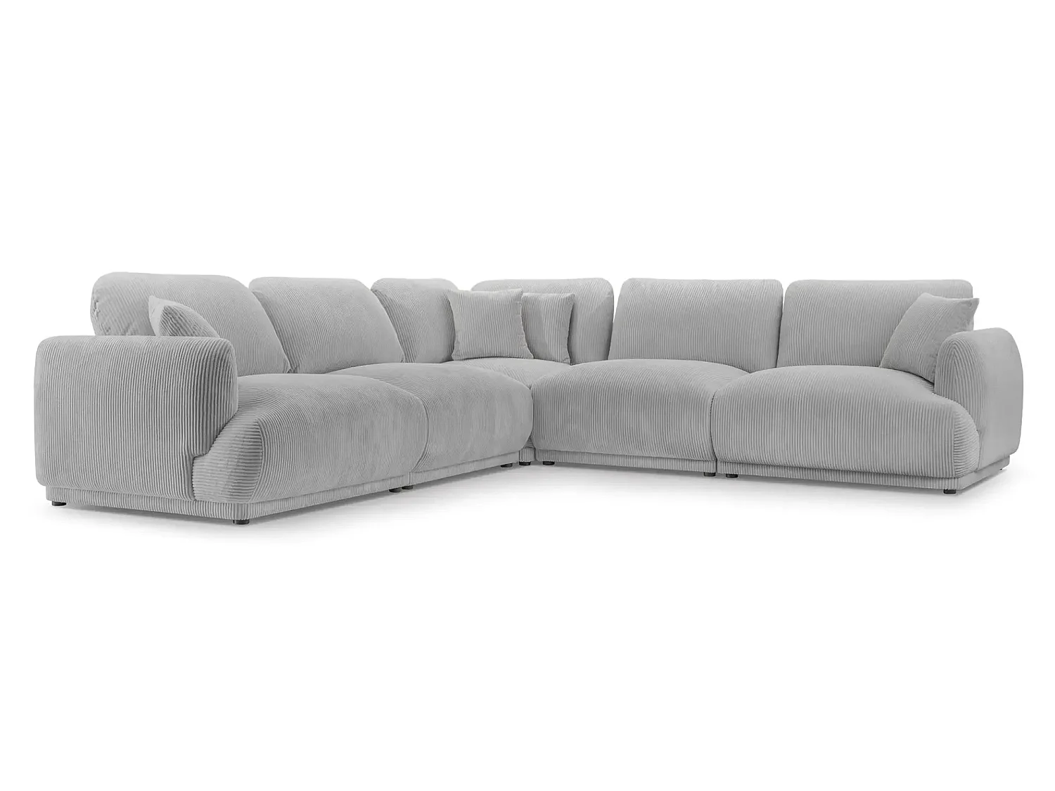 ROSALIE L - Canapé angle modulable petit velours côtelé 4 places Gris clair Droit