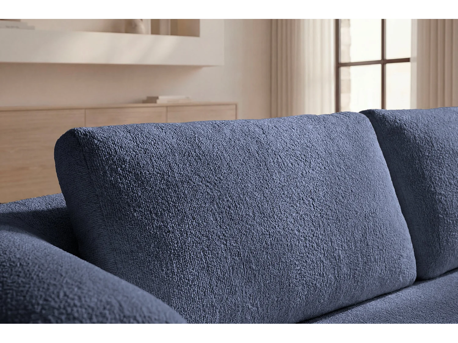 ELLY - 2 zits rechte bank in chenille stof - Blauw