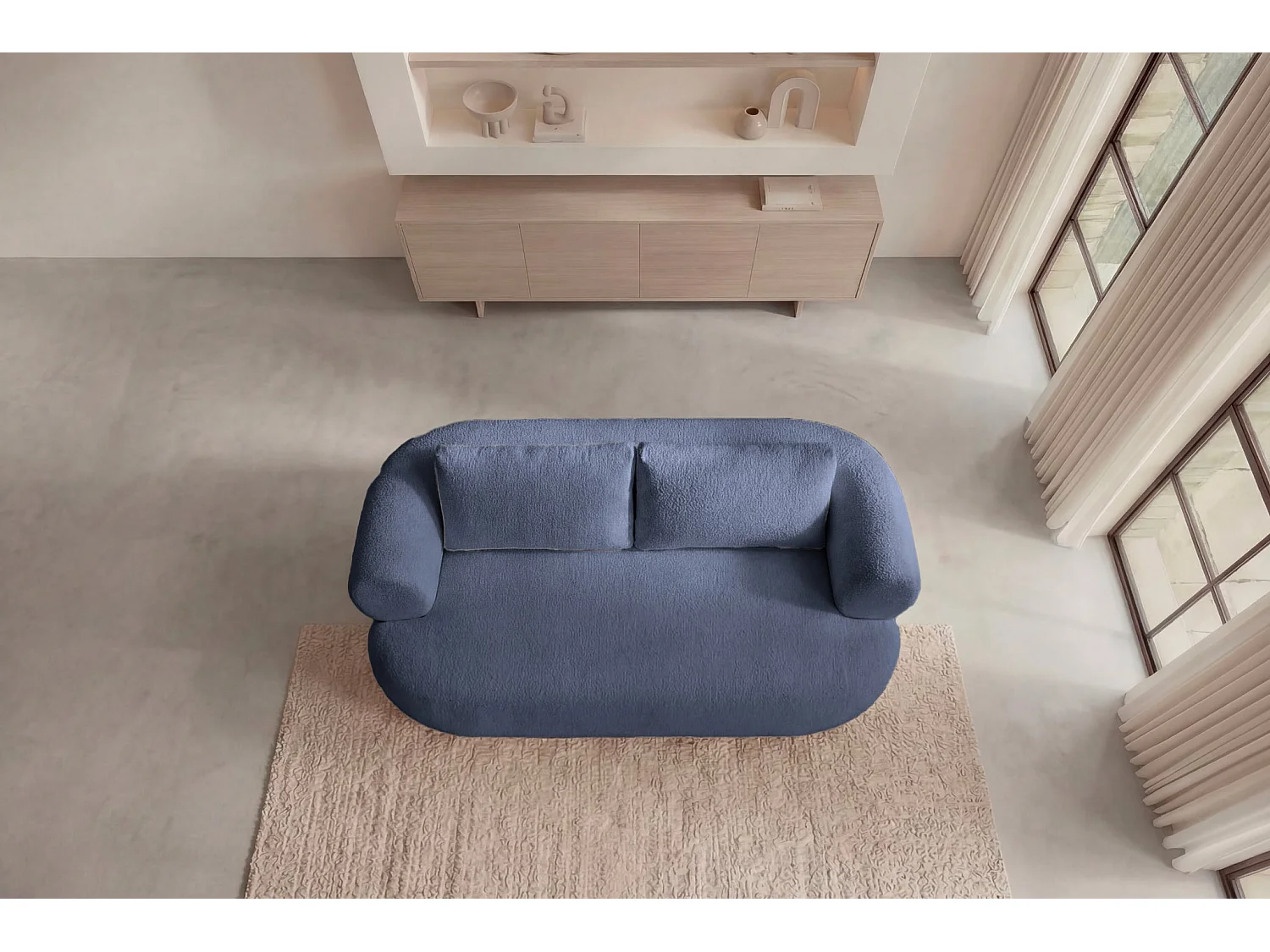 ELLY - 2 zits rechte bank in chenille stof - Blauw
