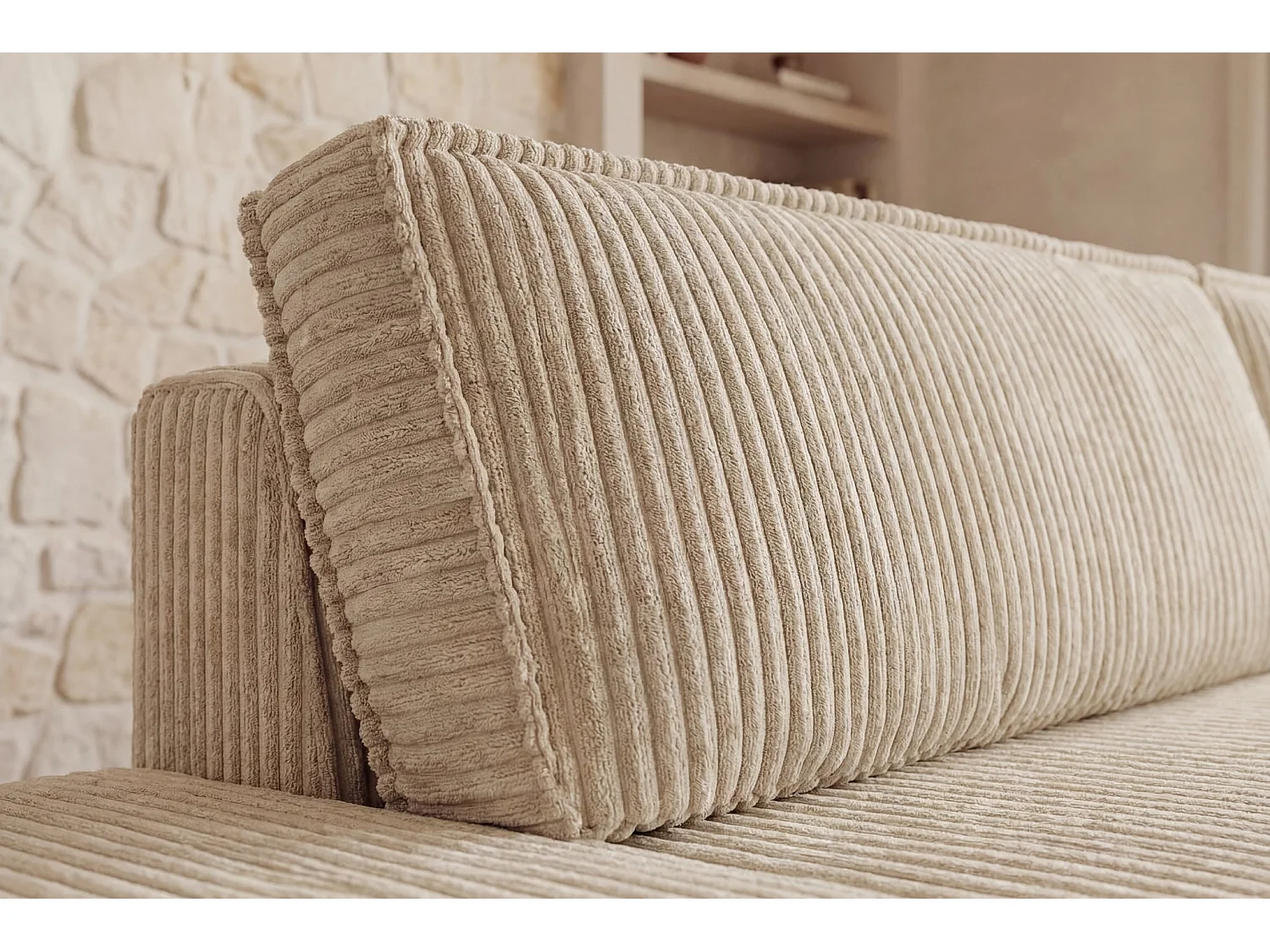 LARIA - Canapé d'angle gros velours côtelé 4 places Beige Droit