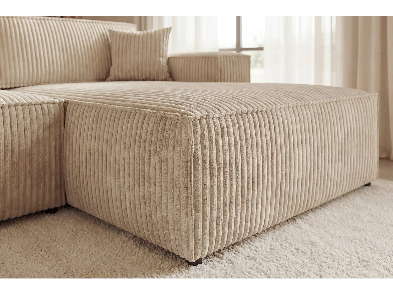 LARIA - Canapé d'angle gros velours côtelé 4 places Beige Droit
