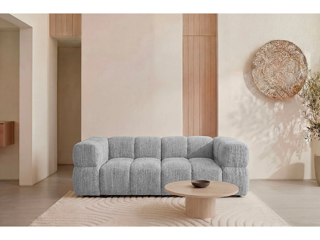 GUSTAVE - Canapé droit tissu chenille 2 places Gris clair