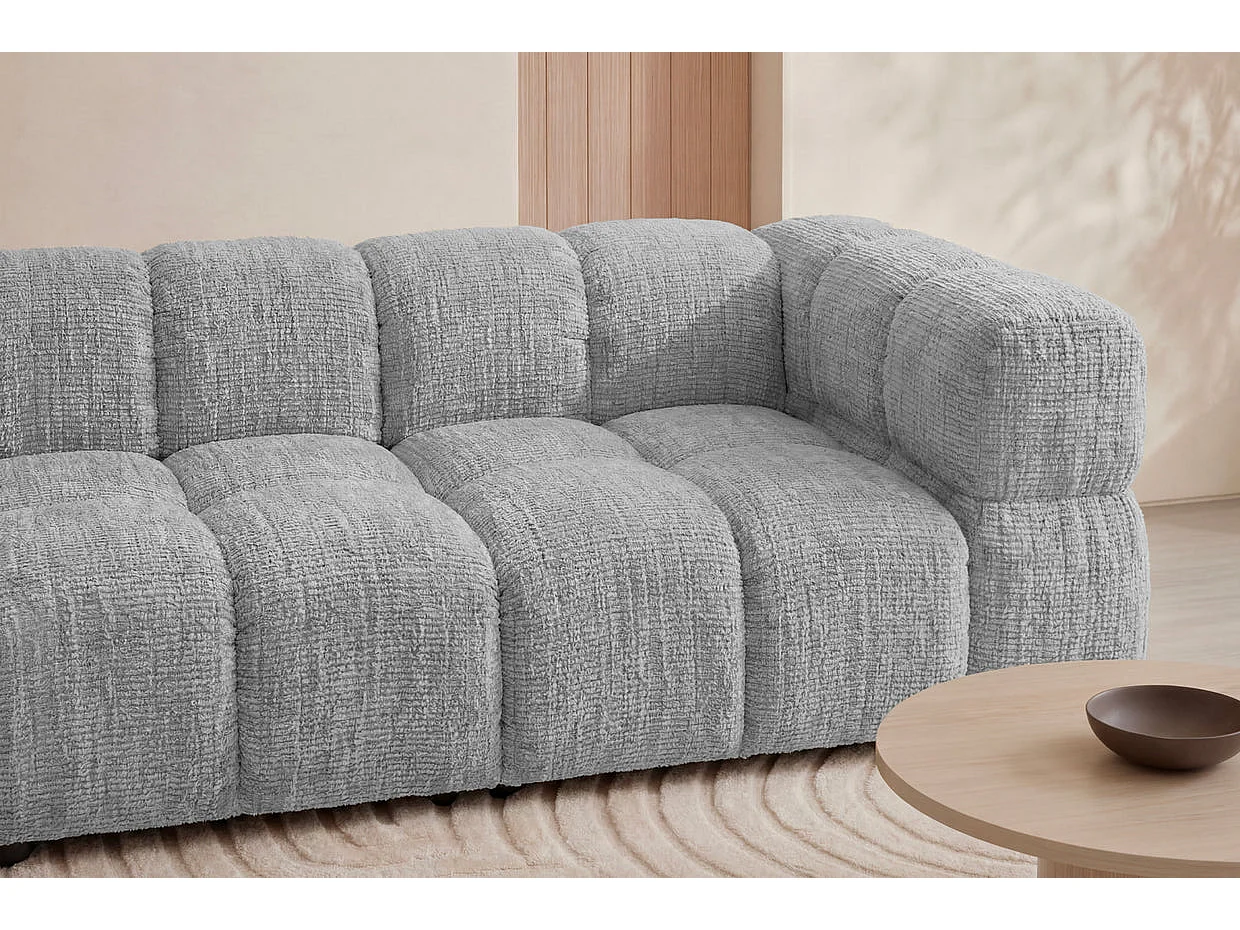 GUSTAVE - Canapé droit tissu chenille 2 places Gris clair