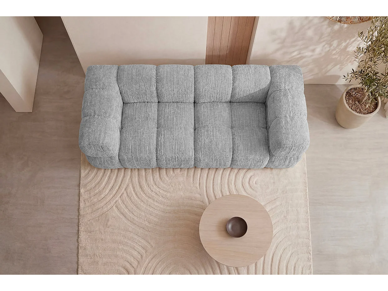 GUSTAVE - Canapé droit tissu chenille 2 places Gris clair