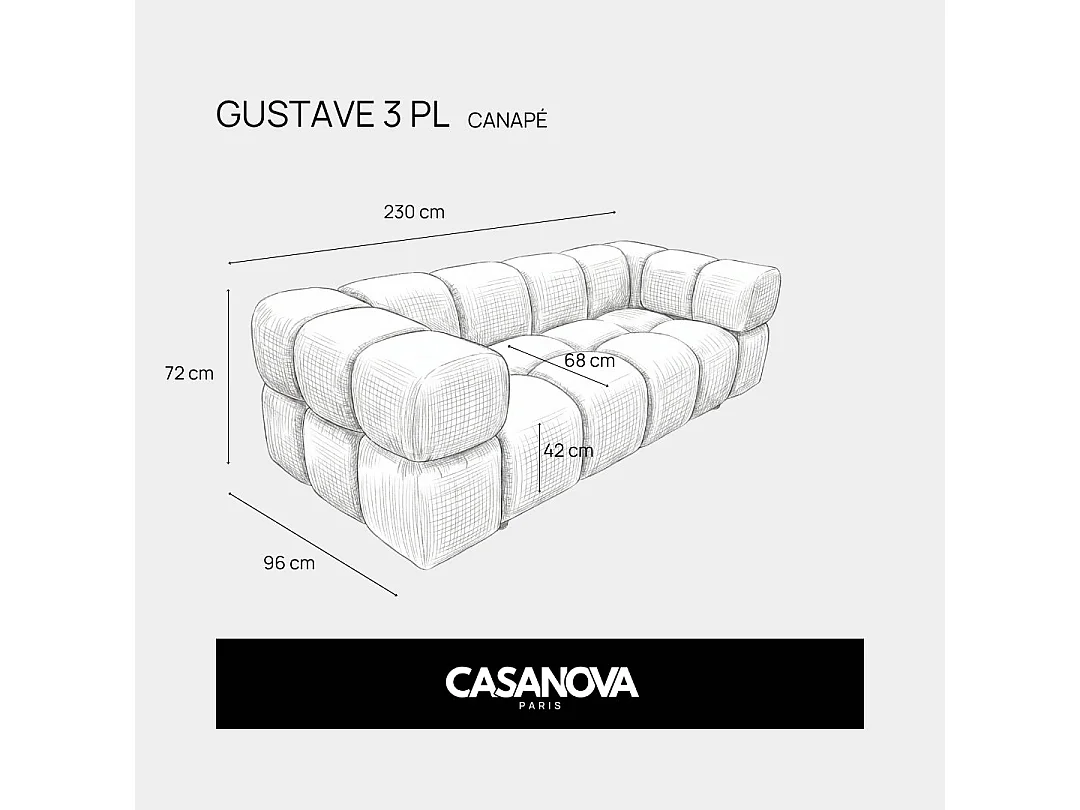 GUSTAVE - Canapé droit tissu chenille 2 places Gris clair
