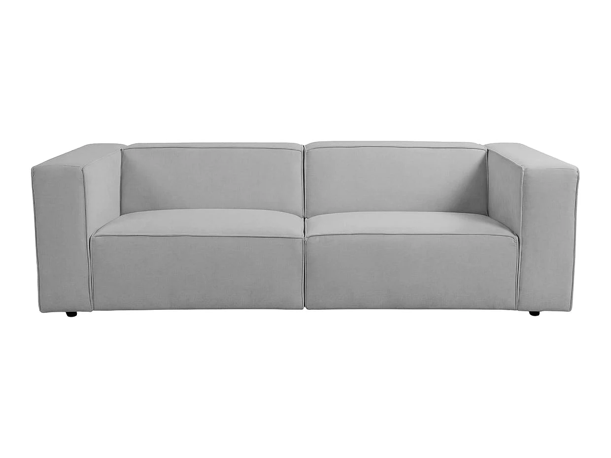 BASIL - Canapé droit tissu lisse 3 places Gris clair