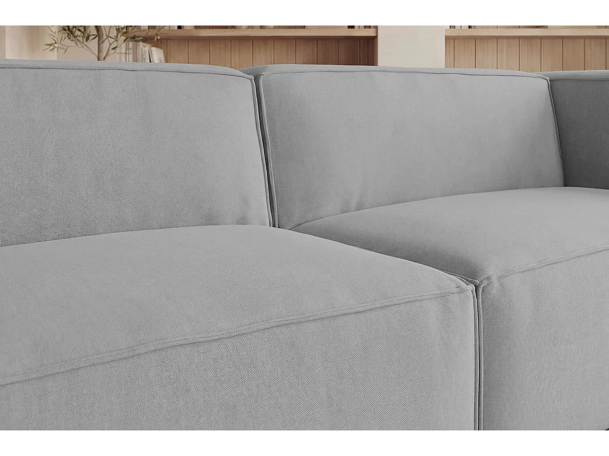 BASIL - Canapé droit tissu lisse 3 places Gris clair