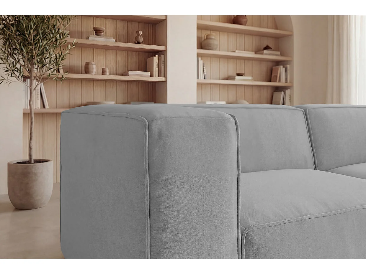 BASIL - Canapé droit tissu lisse 3 places Gris clair