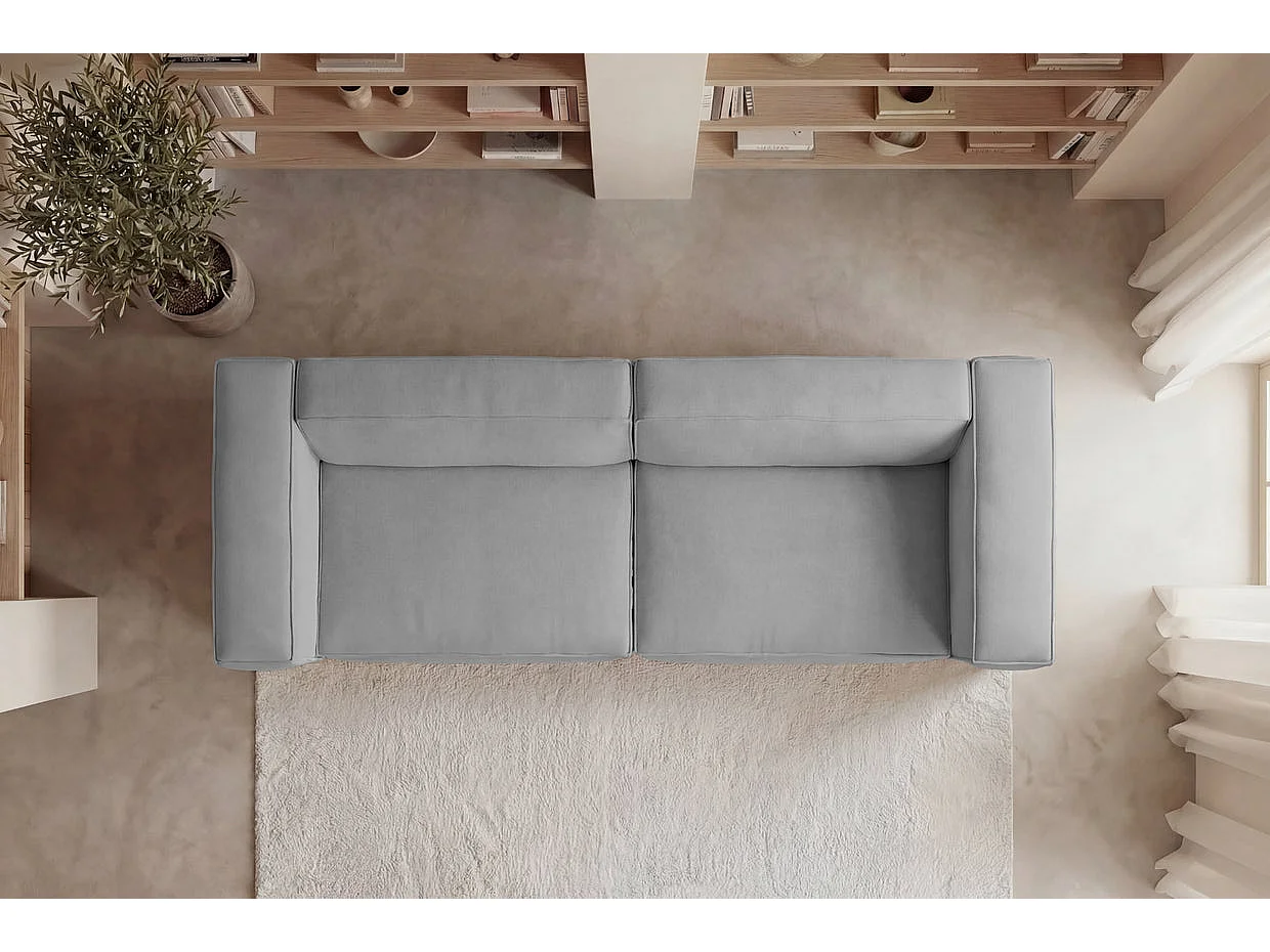 BASIL - Canapé droit tissu lisse 3 places Gris clair