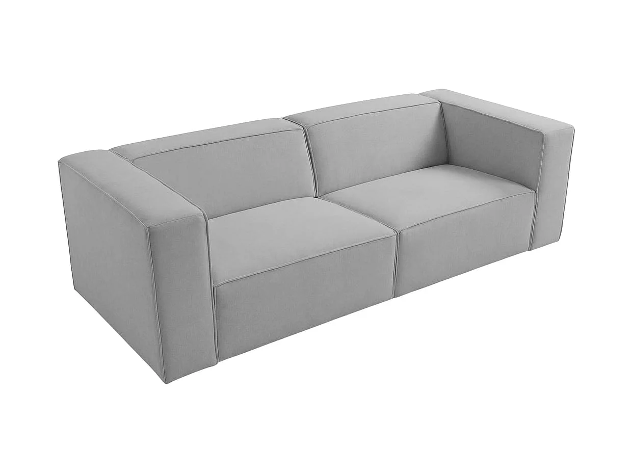BASIL - Canapé droit tissu lisse 3 places Gris clair
