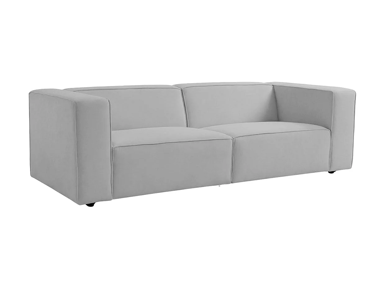 BASIL - Canapé droit tissu lisse 3 places Gris clair